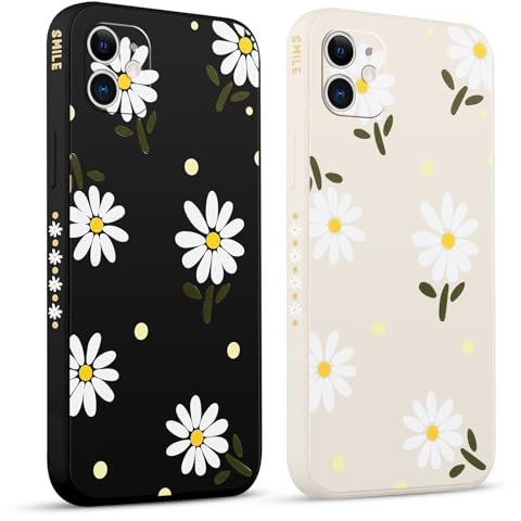Pnakqil 2 stück Handyhülle für Apple iPhone 11 6.1, Hülle Blumen Gänseblümchen Chrysantheme Bemaltes Muster süß Aesthetic Silikon Schutzhülle Tasche Schön Mädchen Kameraschutz Case