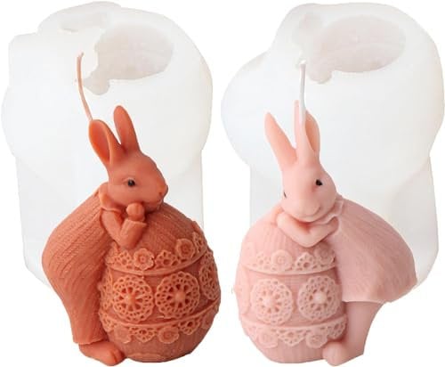 2 Stück Silikonform Ostern, Ostern Kaninchen Silikonformen Gießformen Kerzen Silikonform Hase Gießform Ostern Silikonformen Gießformen Silikon Giessform Silikon Osterhase Ostereier Kerzenform
