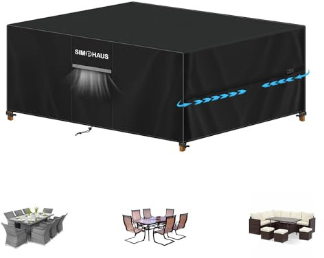 SIMPHAUS Gartenmöbel Abdeckung Wasserdicht 210x140x80cm Winterfest Abdeckplane Gartenmöbel 420D Oxford Gewebe Abdeckhaube Schutzhülle Gartentisch Abdeckung Gartenmöbel Tisch für Gartentisch Sitzgruppe
