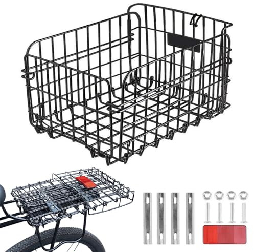 Wedhapy Fahrradkorb Hinten Faltbarer Fahrradkorb Fahrradkorb Aus Stahl Mit Reflektierender Platte Fahrradkörbe 14,6 X 10,6 X 7,9 Zoll Großer E Bike Korb Für Fahrräder Für Erwachsene