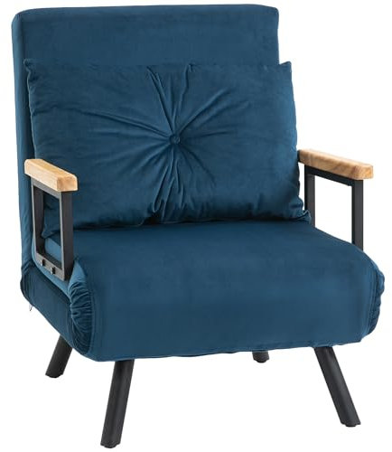 HOMCOM Schlafsofa, Klappbett mit Bettfunktion, Relaxsessel mit Rückenkissen, Polstersofa mit Verstellbarer Rückenlehne, Samtoptik, 63 x 73 x 81 cm, Blau