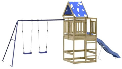 vidaXL Spielturm, Klettergerüst mit Schaukeln Rutsche, Kinder Kletterturm Spiel-Zubehör für Garten, Holz Spielplatz Spielhaus, Kiefernholz Imprägniert