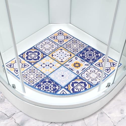 Tappetino da bagno angolare, 70 x 70 cm, in luffa, antiscivolo, antimuffa, per doccia interna, texture morbida con fori di scarico, tappetino massaggiante per bagno con zona bagnata, piatto doccia