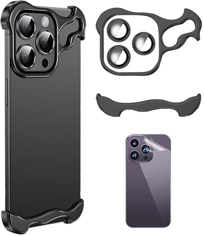 Hohny Alloy Armor Premium Case, Alloy Armor for iPhone Case, Alloyarmor Zinc Alloy Frameless Phone Case for iPhone 12 13 14 15 Pro Max with Mobile Phone Back Film (For iPhone12Promax,Black)