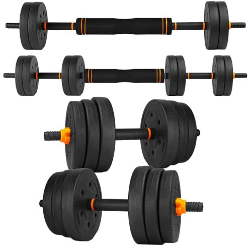 unycos - Manubri Regolabili con Dischi 30 kg【E-Book con 50 Esercizi】Coppia di Pesi con Barra di Collegamento Antiscivolo per Allenamento, Palestra in Casa, Fitness (Orange Transformer)