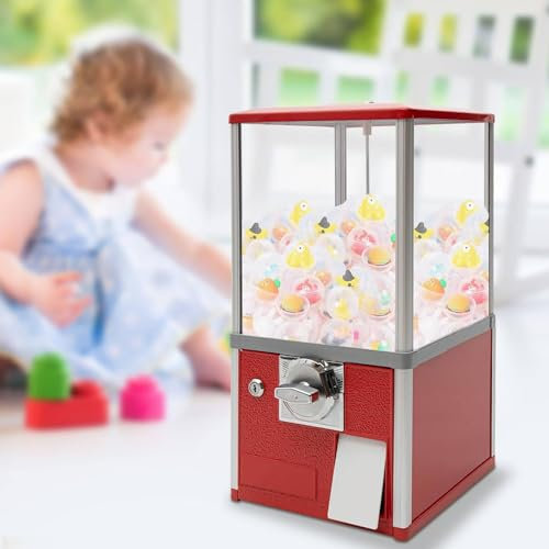 PASPRT Máquina expendedora Máquina Comercial de Gumball de 21 Pulgadas, Dispensador Independiente de máquina expendedora de máquina expendedora de Gumball de Caramelo (Red)