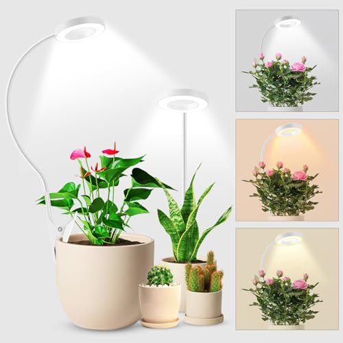 Grow Lights for Indoor Plants, Clip On 6500K Full Spectrum LED Grow Light, Two Installation Options Plant Light, 3 Colors Grow Lamp with 360° Gooseneck, 6/12/16H Timer, 5 Brightness, 2 Pack