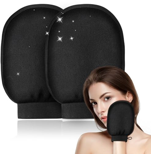 2 Stück Peeling-Handschuhe Körper - Peelinghandschuh für Damen und Herren - Effektives Peeling, Abgestorbene Haut - Body Scrub - Badezubehör - Schwarz