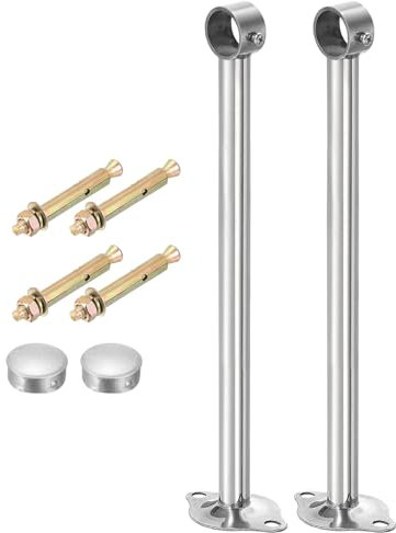QUARKZMAN 2pz Staffa Asta Tenda a Soffitto, Adatta per Tubo 25mm/0,98 Lunghezza 300mm/11,81 Ganci Asta Tenda in Acciaio Inossidabile per Pareti Armadio Tubo Tenda, Argento