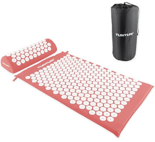 Tunturi Akupressurmatte mit Kissen - Akupunktur Matte - Stachelmatte für Rücken, Nacken, Fuße, Ganzkörper - 2in1 Nagelmatte Akupressurmatte - Anti Stress - 68x42x2cm - Roségold