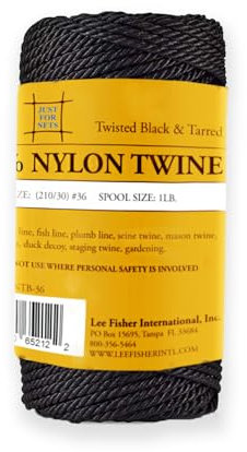 Just For Nets Twisted Tarred Nylon Bank Twine, Black, 1lb Spool - Heavy Duty String for Net Repair, Camping, Trot Line Fishing, Bushcraft Cordage (#36-1lb Spool)