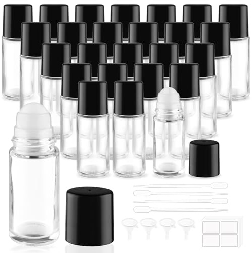 Große Glasflaschen zum Aufrollen, leere Deo-Rollerflaschen aus Glas mit großem Kunststoff-Rollerball für ätherisches Öl, Deodorant, Rizinusöl, Körperöl, Dosierbehälter für Schmerzen (transparent, 50