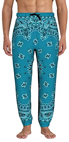 woerexker Herren-Jogginghose, traditionelles Paisleymuster, Bandana, Türkis, Workout, Laufen, Baggy-Hose, modische Hose, Schwarz , M