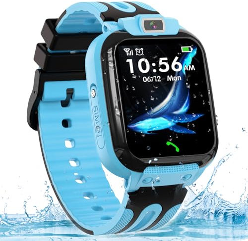 clleylise Kinder Smartwatch, Smartwatch Kinder mit GPS und Telefon Voice Chat, SOS IP68 Wasserdicht Spiel Wecker Touchscreen, Smart Watch für Jungen Mädchen 4-16 Jahre (Blau)