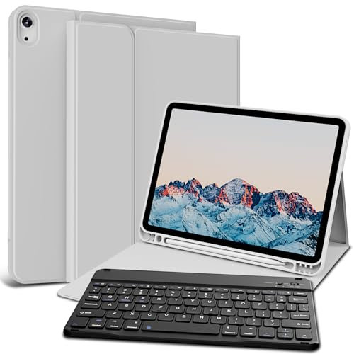 GKABXY Case with Keyboard for iPad Air 11 inch (M2/M3) 2025/2024, iPad Air 5th/4th Generation 10.9 2022/2020, soft TPU back with Pencil Holder, Backlit Detachable Folio Keyboard case, Gray