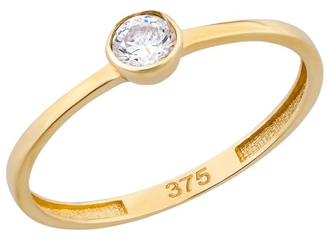 Ardeo Aurum Damen Goldring aus 375 Gold mit Zirkonia Stein Solitär Zargenfassung Verlobungsring Gelbgold Größe 56