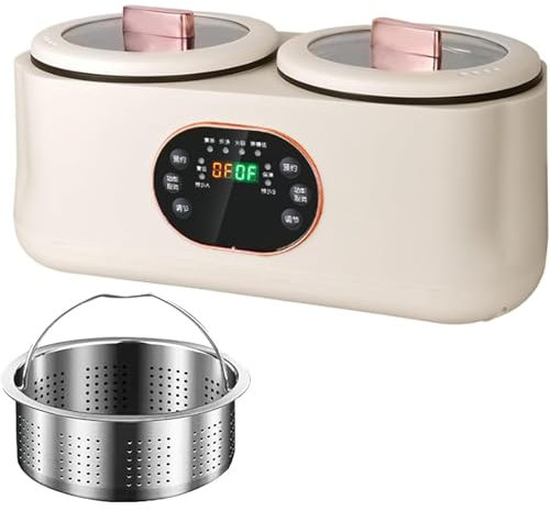 Mijoteuse double - Mijoteuse automatique intelligente à écran tactile de 1200 W, capacité 1,8 L + 1,8 L, maintien au chaud pendant 8 heures, six fonctions, doubles casseroles et doubles commandes