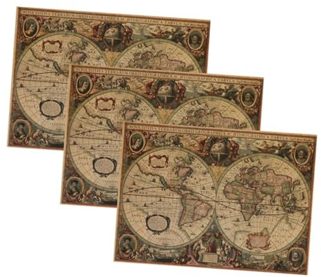Angoily 3pezzi Adesivi Muro Carta Kraft Mappa Mondo Vintage Decorazione Parete Soggiorno Creativa Pellicole Murali Autoadesive Per Ufficio Hotel e Casa