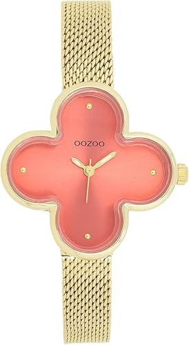 Oozoo Timepieces Damen Uhr in Gold I Armbanduhr Damen mit Edelstahlarmband I Moderne Uhr für Frauen I Edle Analog Damenuhr in Kleeblattform 32x32mm Gehäuse C11529