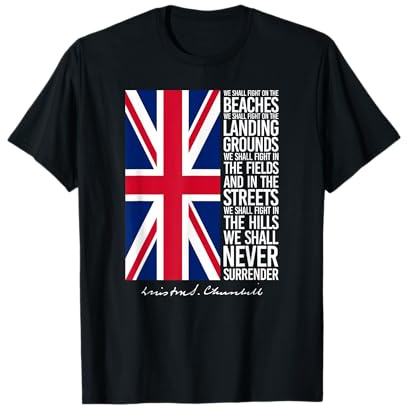 Winston Churchill We Shall Never Surrender Zitat UK Flagge T-Shirt