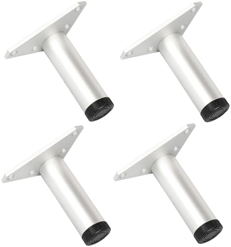 Pieds Meuble Cuisine, Lot de 4 Pattes pour Table Argent Pattes pour Canapé Réglable Pied de Chaise Aluminum Alloy | Anodisé Pieds Armoire Hauteur: 6-40cm Convient Bricolage Tiroirs Bureaux 12cm/4.7
