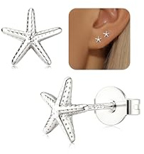 Adramata Ohrringe Silber 925 Stecker für Damen Mädchen Zierliche Ohrringe | Hypoallergene Kinder Ohrringe Mädchen,Klein Seestern Schleife Kreuz Ohrringe Stecker,Silber/Gold Flatback Ohrstecker