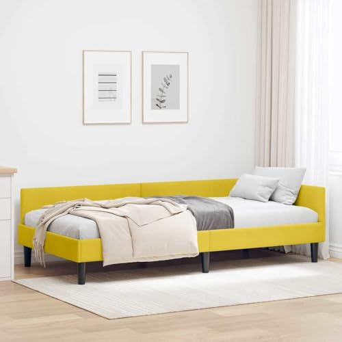 vidaXL Corner Bed Frame Yellow 90 x 190 cm Velvet and Engineered wood, Elegant, Modern Bed Frame, Breathable Material, Durable Structure, Simple Design, Rectangular Bedroom Furniture