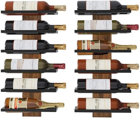 FAVOOSTY Weinregal Wand, Flaschenhalter mit 6 Ebenen 2 Set Braun | Weinregale Wand, Hängend Weinflaschenregale Holz, für Esszimmer, Schlafzimmer, Weinkeller