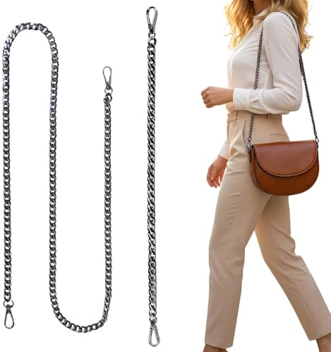 Metal Bag Chain Black 2 PCS, 120CM and 40CM Handbag Strap Handles, Purse Replacement Chain with Buckles, Metal Straps Extender for Women's DIY Clutch, Wallet, Shoulder, Cross Body Bag, Craft Making