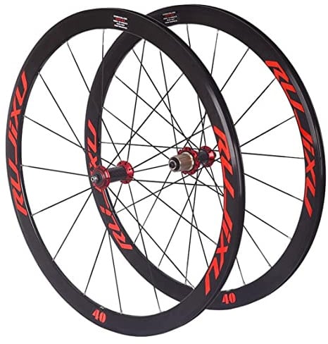 SXSHEYS Rennrad-Laufräder 700C 40mm Felge V-Brake Drahtreifen-Laufradsatz Schnellspanner Straight Pull Carbon-Nabe Passend für 8 9 10 11-Fach Kassette (Farbe: Rot)
