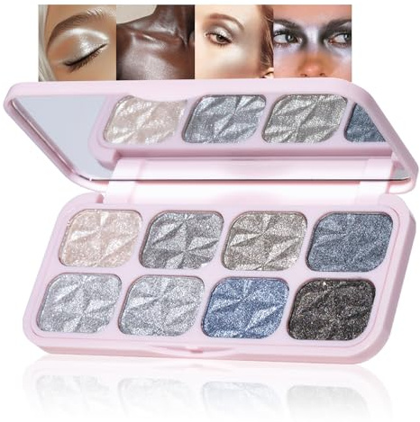 Palette di ombretti glitterati neri 8 colori Smoky Eyeshadow Palette olografica in metallo Shimmer Palette di ombretti altamente pigmentato argento Highlighter