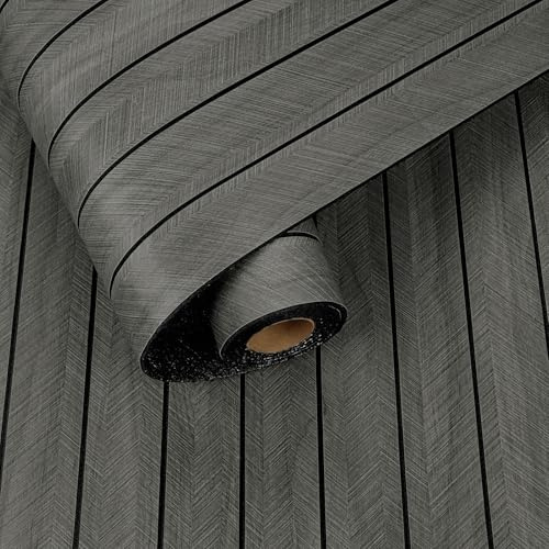 Yullpaper Black Slat Wall Panelling Flexible Wood Panels for Walls Self Adhesive Acoustic Foam 3D Wall Panels for Living Room Black Wood Effect Wallpaper Stick on Panelling for Walls 30 x 500cm