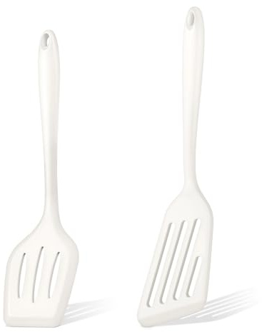 Herogo Silicone Spatula Pack of 2, Heat Resistant Turner for Cooking, White | Slotted Kitchen Spatula for Frying Flipping Egg Fish Pancakes, for Non-Stick Cookware Pan, Scratch Resistant, Dishwasher Safe