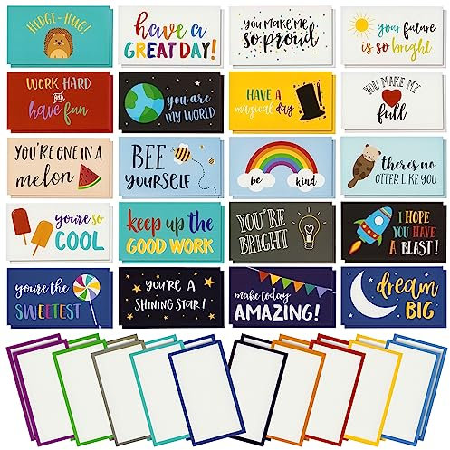 Best Paper Greetings Lunch Box Notes, 60-Pack of Inspirational and Encouraging Cards for Kids, 30 Designs, 10.2 x 5.8 cm Each