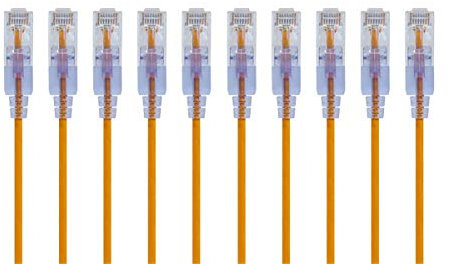 Monoprice SlimRun Lot de 10 câbles de raccordement Ethernet Cat6A sans accroc RJ45, 550 MHz, 10 G, UTP, fil de cuivre nu pur, 30 AWG, jaune