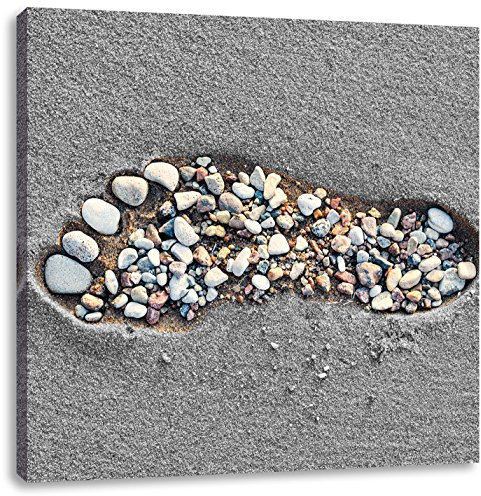 Pixxprint Fußabdruck im Sand, Größe: 60x60 cm, Leinwandbild Quadratisch, Wandbild, Kunstdruck, fertig bespannt