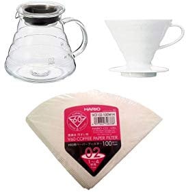 Hario Kaffee Set Kaffekanne mit passendem Kaffefilter & Filterpapier Größe 2 XGS-60TB + VDC-02W + VCF-02-100W
