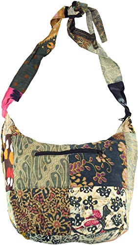 GURU SHOP Patchwork Batik Beutel, Sadhu Bag, Hippie Tasche, Schulterbeutel - Schwarz/bunt, Herren/Damen, Baumwolle, Size:One Size, 25x35x5 cm, Alternative Umhängetasche, Handtasche aus Stoff