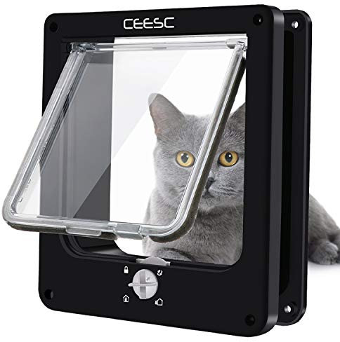CEESC Chatière pour Chat, Chatière Imperméabiliser avec verrou Rotatif à 4 Voies pour Chat, Petit Chien, Facile à Installer et à Utiliser, Version améliorée