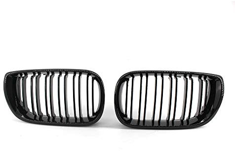 Rejillas Parrillas de parrilla de riñón frontal de doble puente, negro brillante, E46, 4Door, 02-05