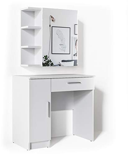Vicco Schminktisch Fynnia, Frisiertisch mit Spiegel, Weiß, 80.2 cm