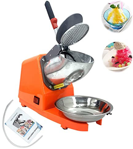 ECUTEE 300W Eiszerkleinerer Tragbar Ice Crusher 65 kg/h Eiswürfel Zerkleinerer Elektrischer Ice Shaver mit Edelstahlschüssel Orange