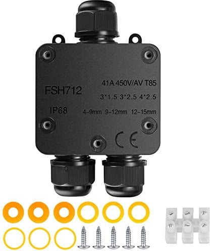 Abzweigdose Wasserdichte IP68, Verteilerdose Außen, 3 Wege Verbindungsdose, PA9 Kabelverbinder für Garten Erdkabel Ø 4mm -15mm, Schwarz