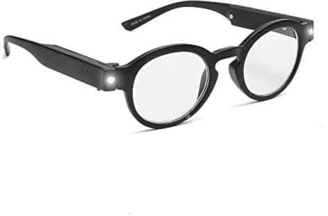 OKH Lesebrille mit Licht, wiederaufladbare LED beleuchtete Lesebrille 2.5, Anti-Blaulicht Brillen, Freihändige 160% Lupenbrille für Naharbeit, Lesen, Unisex (Runde, 2.5X)
