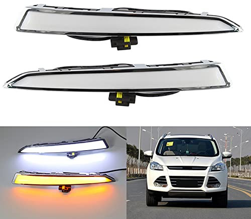 AIVYNA 2 Stück LED Tagfahrlicht Gelb Blinker Weiß Nebelscheinwerfer Für Ford Kuga Escape 2013-2016