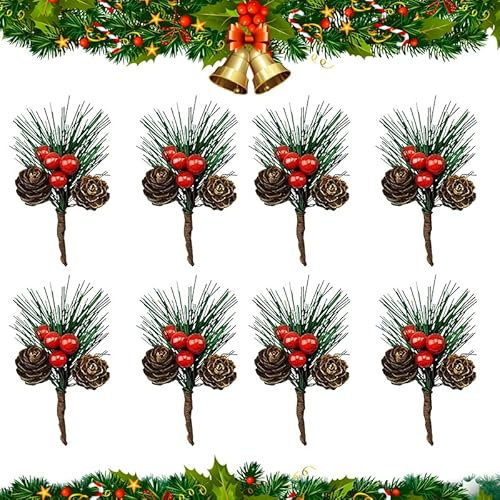 GOLRISEN 20 STK Weihnachten Tischdeko Kleine Künstliche Tannenzweige mit Zapfen Weihnachtszweige Künstlich Deko Weihnachten Tannenzweige Tischdeko Tannenzweige für Weihnachtsdeko Basteln Adventkranz