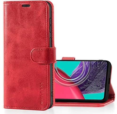 Mulbess Cover per Samsung Galaxy M53 5G, Cover Cellulare, Tasca Slot Carta, Supporto Stand, Magnetica Chiusura, Vintage Vino Rosso