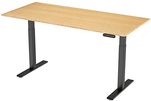 E.For.U® höhenverstellbarer Schreibtisch 180x80 cm, 2 Motoren, elektrisch höhenverstellbares Tischgestell mit 2-Fach-Teleskop, Memory-Steuerung (Schwarz), DT20L mit Tischplatte (Bambus)