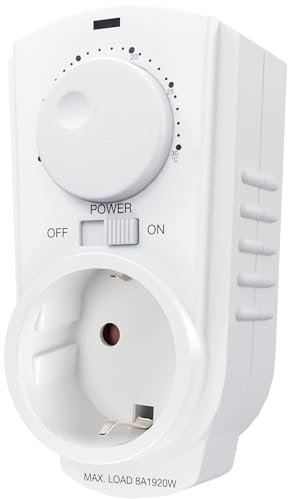 Econohome Prise Thermostat Réglable - Thermostat à Brancher Chauffage & Clim, Compatible Chauffages Muraux, Climatiseurs de Fenêtre, Ventilateurs - Prise Universelle, Commandes Manuelles & Simples