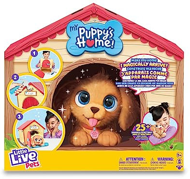 Little Live Pets - Puppy Home, Mascota interactiva con +25 Sonidos y reacciones, Perrito de Peluche, caseta y Accesorios para Jugar, Juguete para niños y niñas Desde 4 años de Edad, Famosa (LPP00000)